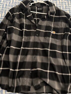 Carhartt Black & Gray Plaid Button-Down Flannel Shirt
